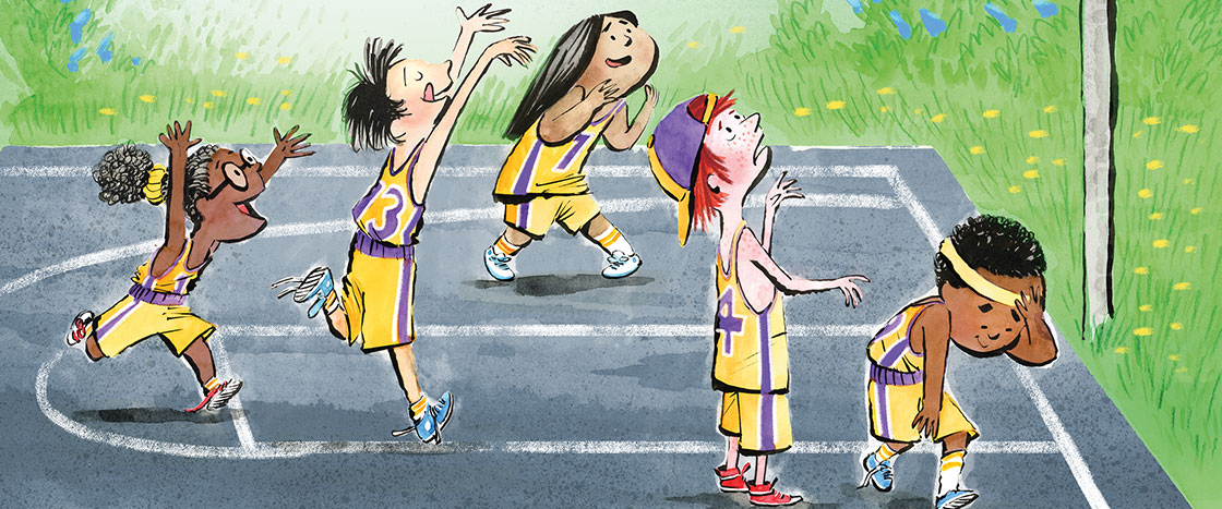 illustration of friends playing basketball