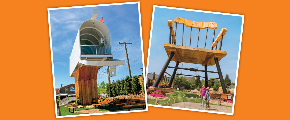 Image of a gigantic mailbox and gigantic chair