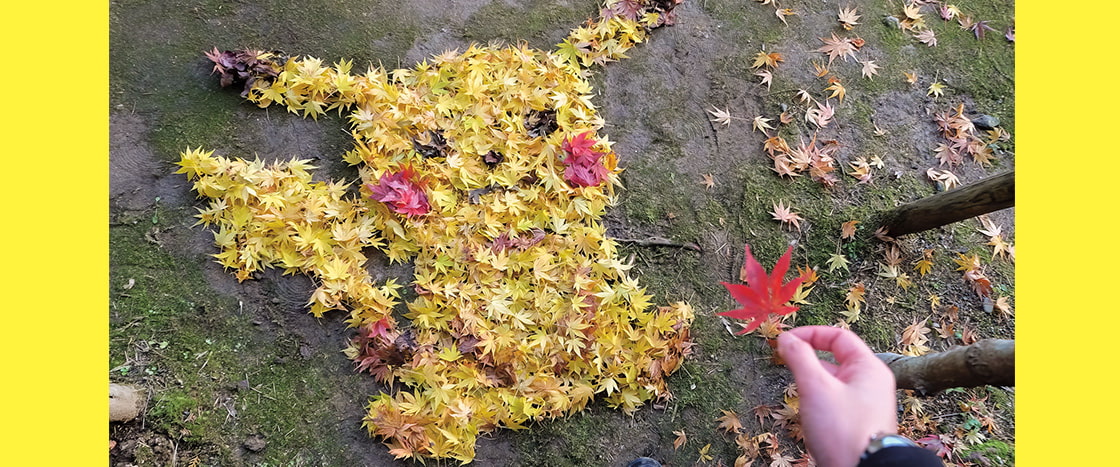 Image of a Pikachu made out of leaves